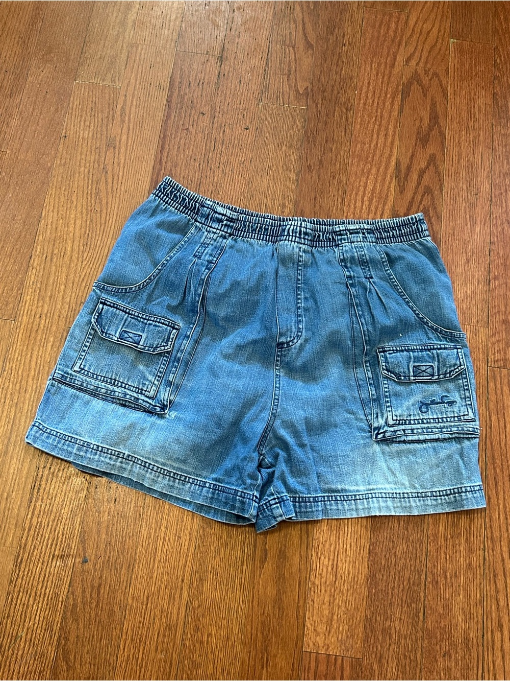 Johnathan Logan Casual Light Blue Denim Cargo Shorts with Elastic Waist Large